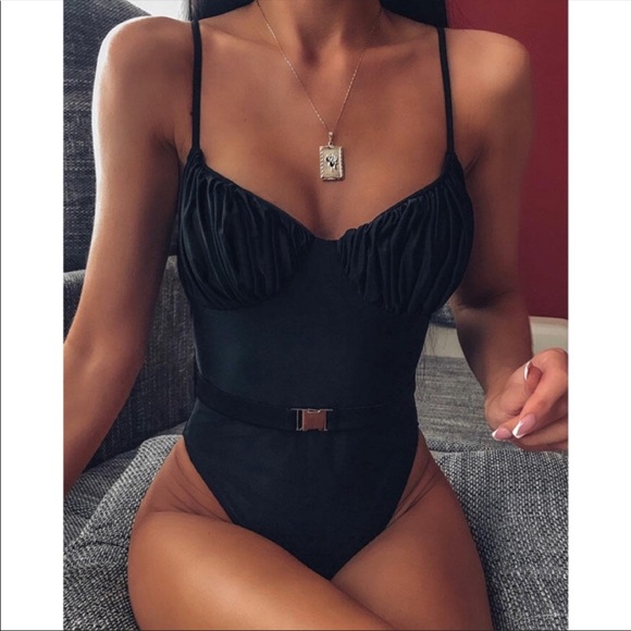 Ruffled black tank bodysuit swim suit one piece🤍 - Picture 3 of 5